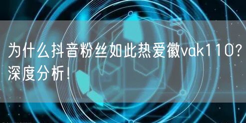为什么抖音粉丝如此热爱徽vak110？深度分析！