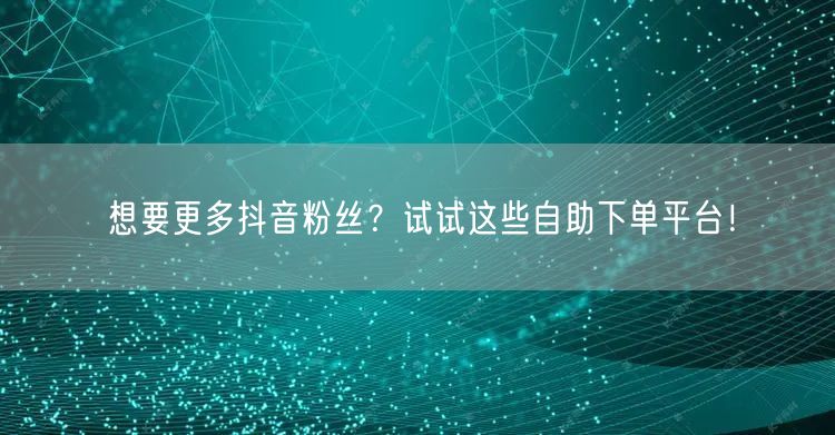 想要更多抖音粉丝？试试这些自助下单平台！