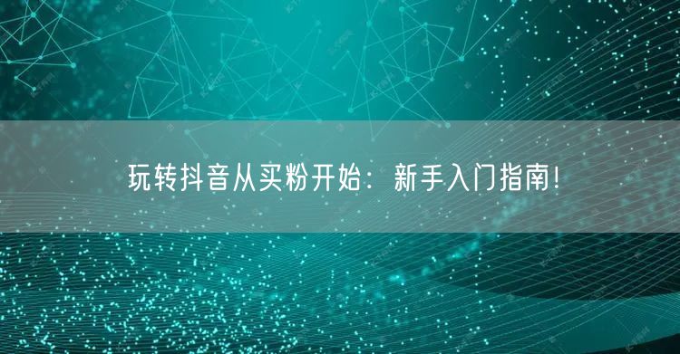 玩转抖音从买粉开始：新手入门指南！