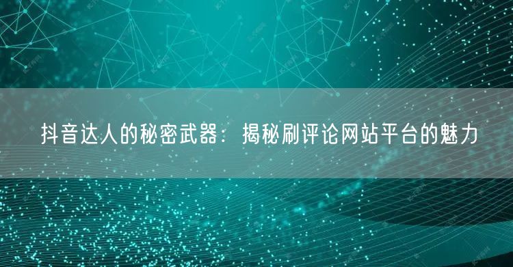 抖音达人的秘密武器：揭秘刷评论网站平台的魅力