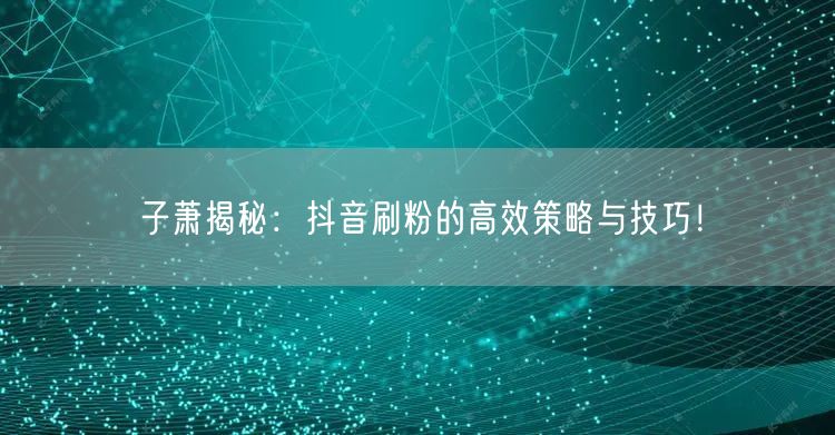 子萧揭秘：抖音刷粉的高效策略与技巧！