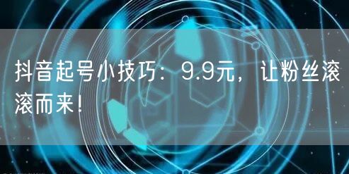 抖音起号小技巧：9.9元，让粉丝滚滚而来！