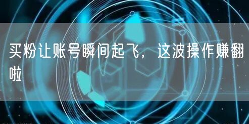 买粉让账号瞬间起飞，这波操作赚翻啦